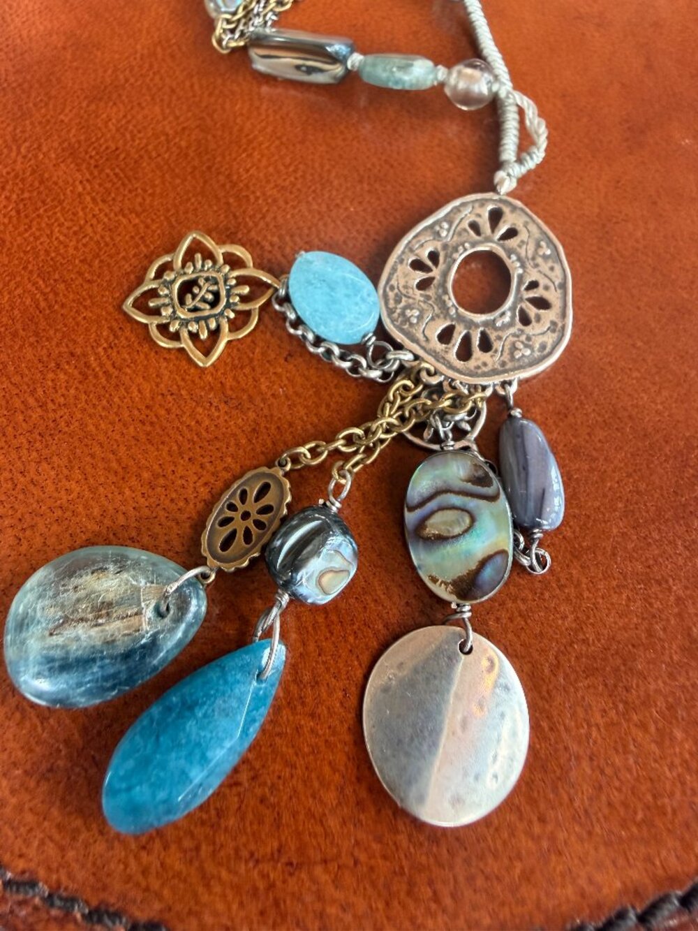 SILPADA N2437 Fontainebleau Necklace 30" Kyanite Quartzite Shell Sterling Silver